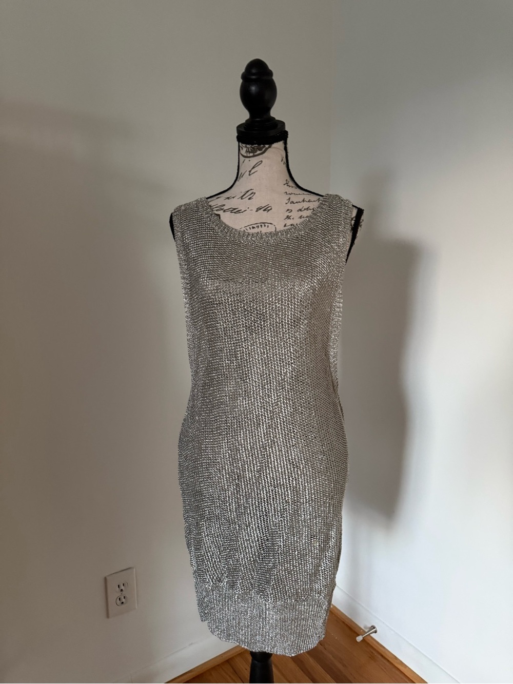 Silver Metallic Knit Sleeveless Dress